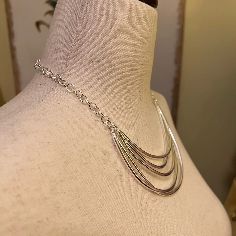 Chico’s Silver Layered Statement Necklace NWOT - Picture 4 of 8